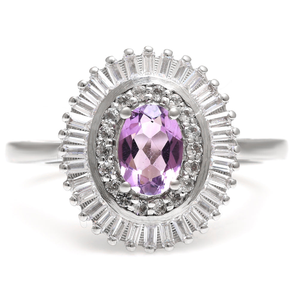 Stříbro 925/1000 - Prsten s Brazilským Ametystem a Bílým Topazem - Karátové číslo: 1.31. přibližná hmotnost: 3.57 gramů 7 