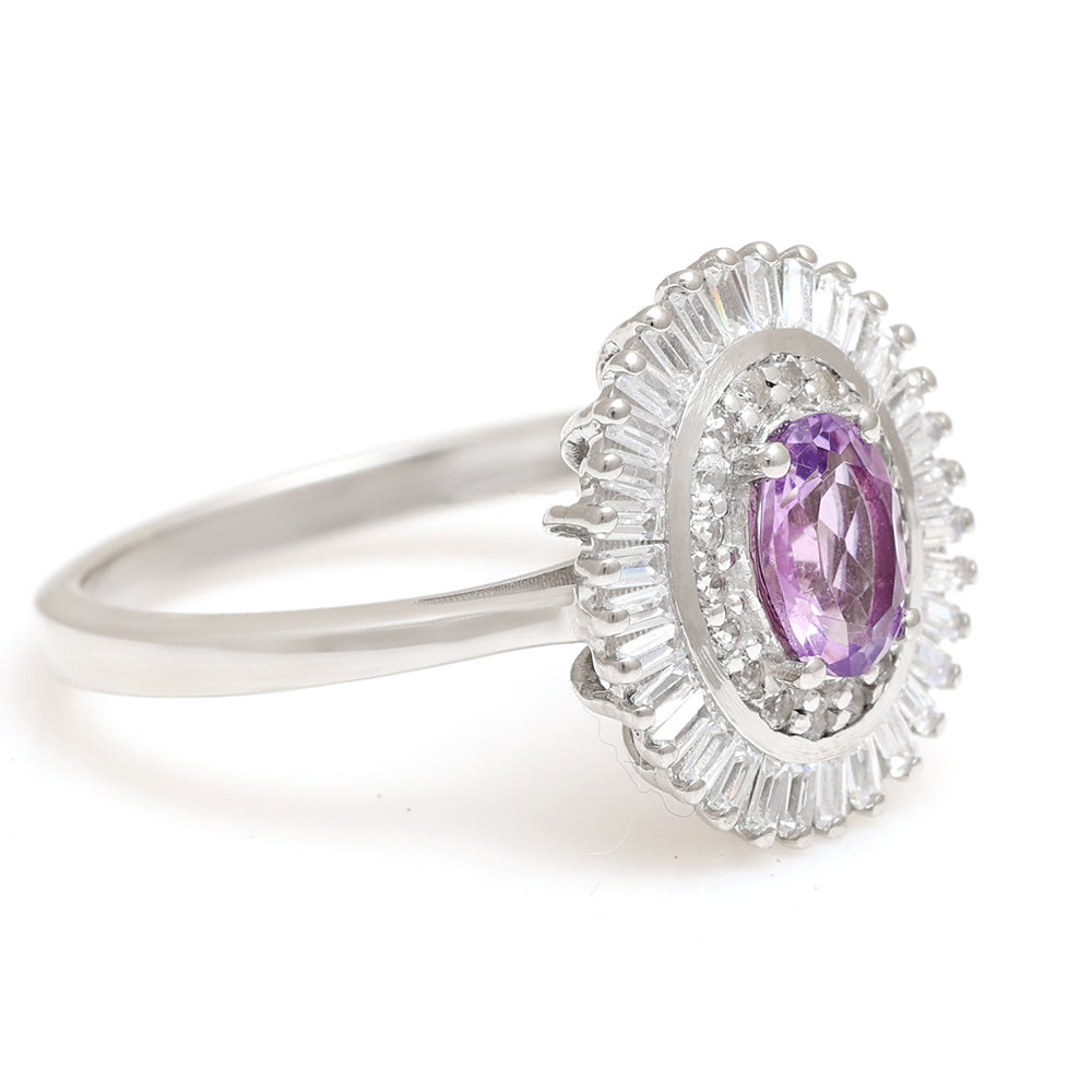 Stříbro 925/1000 - Prsten s Brazilským Ametystem a Bílým Topazem - Karátové číslo: 1.31. přibližná hmotnost: 3.57 gramů 11 