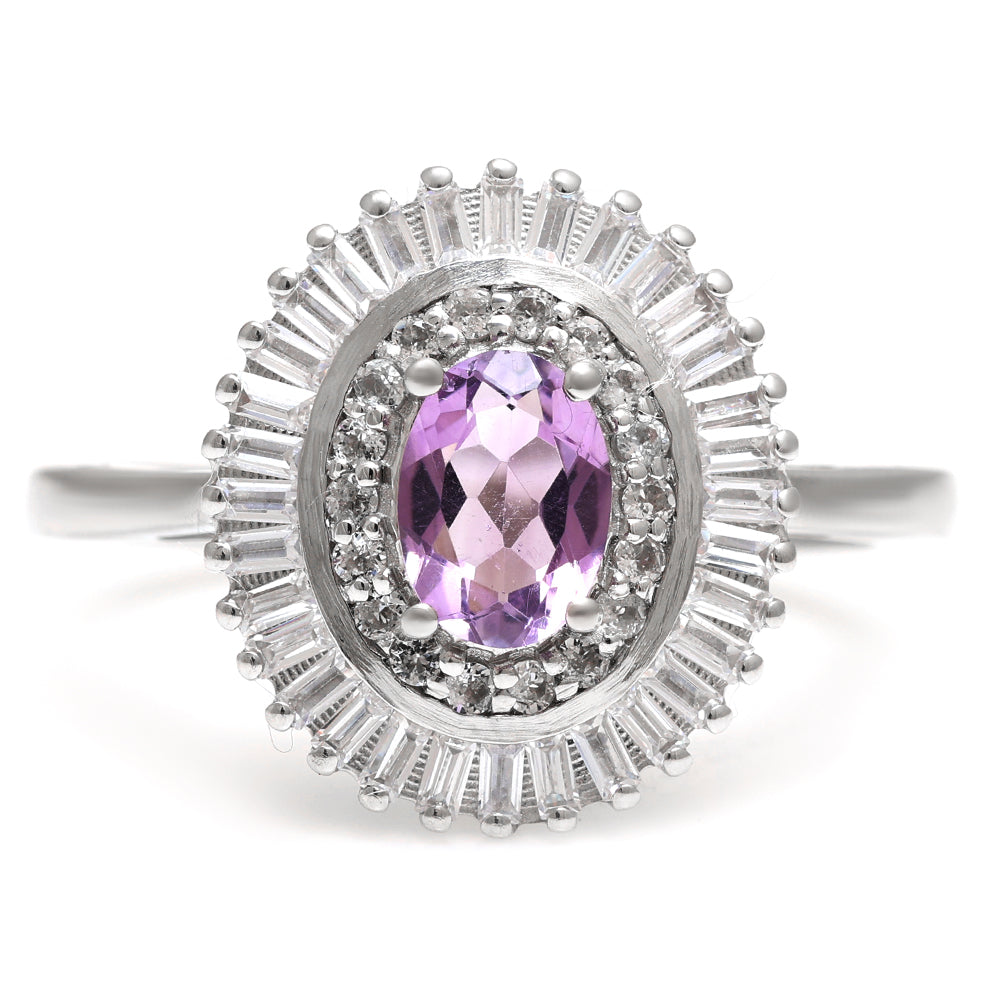 Stříbro 925/1000 - Prsten s Brazilským Ametystem a Bílým Topazem - Karátové číslo: 1.31. přibližná hmotnost: 3.57 gramů 1 