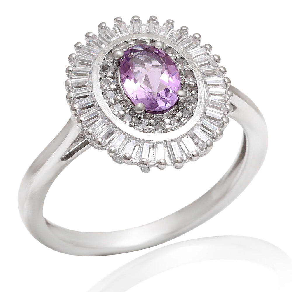 Stříbro 925/1000 - Prsten s Brazilským Ametystem a Bílým Topazem - Karátové číslo: 1.31. přibližná hmotnost: 3.57 gramů 3 