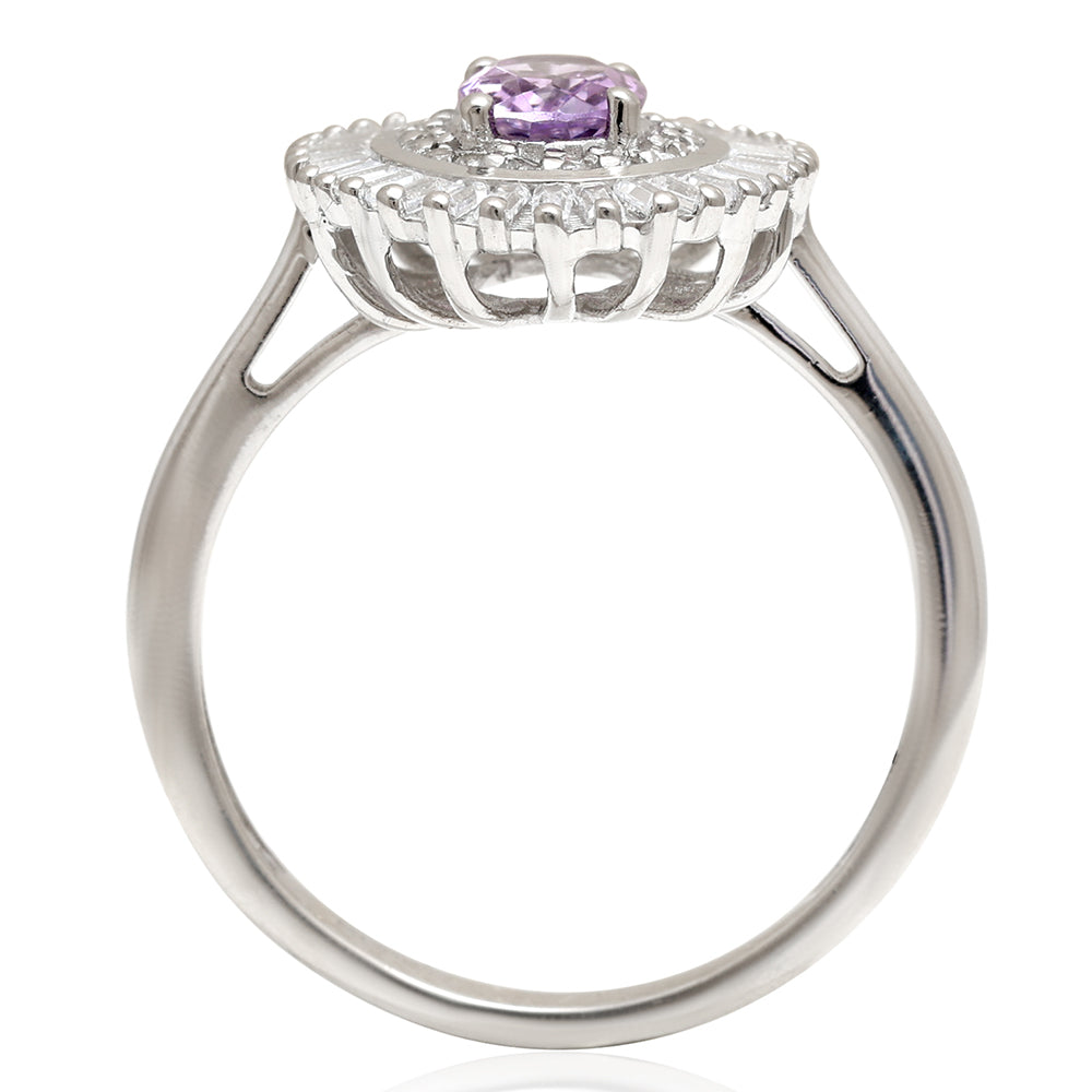 Stříbro 925/1000 - Prsten s Brazilským Ametystem a Bílým Topazem - Karátové číslo: 1.31. přibližná hmotnost: 3.57 gramů