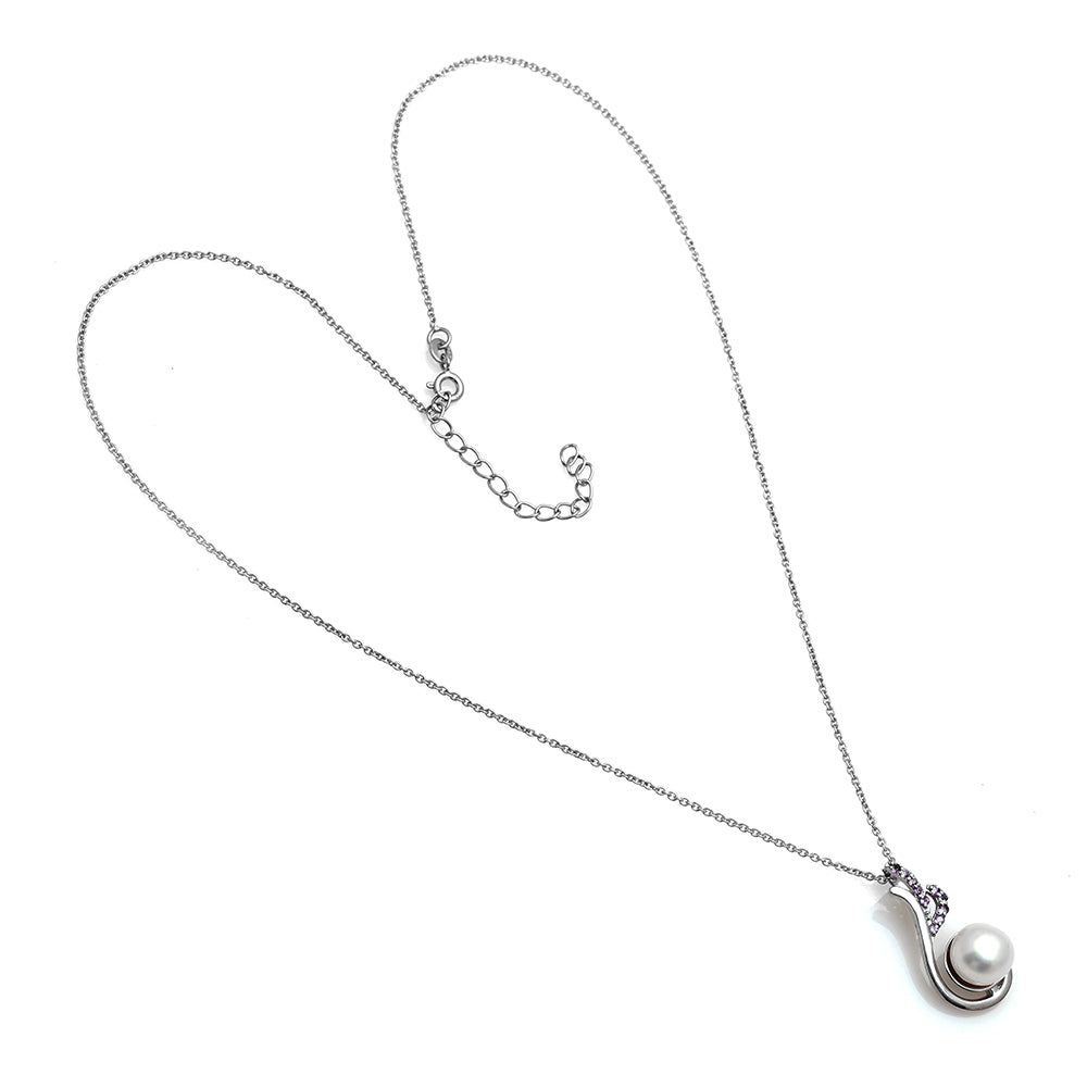 Stříbro 925/1000 - Přívěsek s Brazilským Ametystem a Bílou Sladkovodní Perlou - Karátové číslo: 0.13. přibližná hmotnost: 3.31 gramů