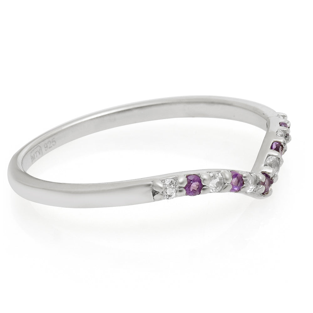 Stříbro 925/1000 - Prsten s Brazilským Ametystem a Bílým Topazem - Karátové číslo: 0.21. přibližná hmotnost: 1.3 gramů