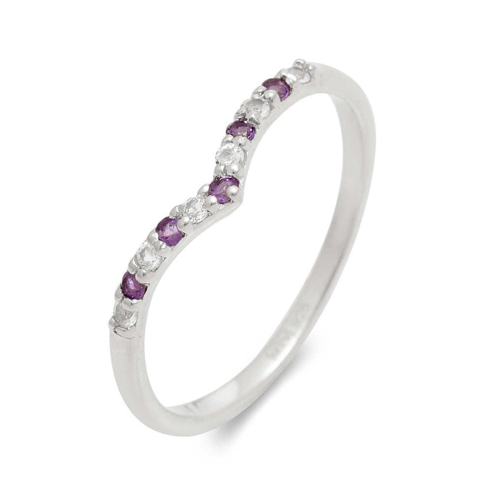 Stříbro 925/1000 - Prsten s Brazilským Ametystem a Bílým Topazem - Karátové číslo: 0.21. přibližná hmotnost: 1.3 gramů 3 