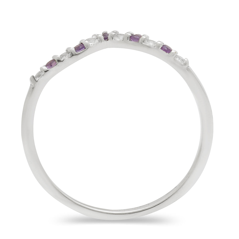 Stříbro 925/1000 - Prsten s Brazilským Ametystem a Bílým Topazem - Karátové číslo: 0.21. přibližná hmotnost: 1.3 gramů 4 