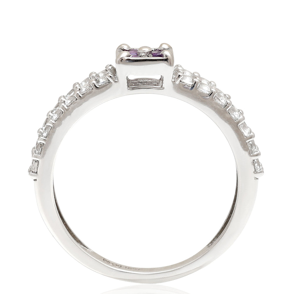 Stříbro 925/1000 - Prsten s Brazilským Ametystem a Bílým Topazem - Karátové číslo: 0.93. přibližná hmotnost: 2.79 gramů