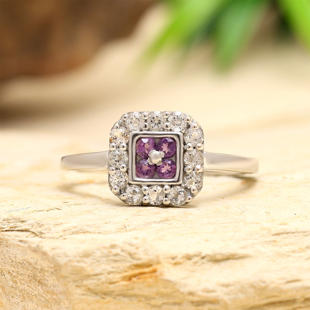 Stříbro 925/1000 - Prsten s Brazilským Ametystem a Bílým Topazem - Karátové číslo: 3.01. přibližná hmotnost: 2.21 gramů 2 