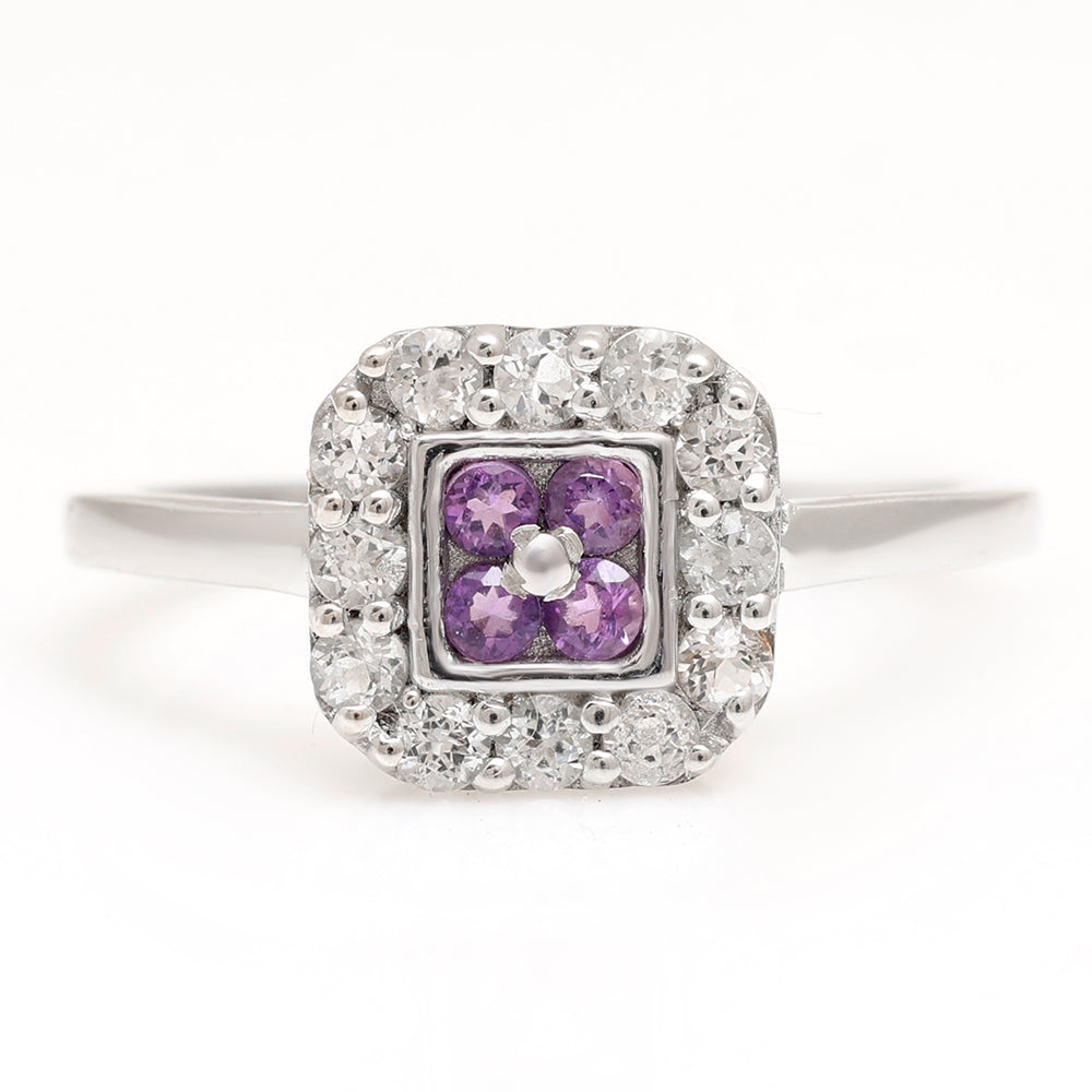 Stříbro 925/1000 - Prsten s Brazilským Ametystem a Bílým Topazem - Karátové číslo: 3.01. přibližná hmotnost: 2.21 gramů