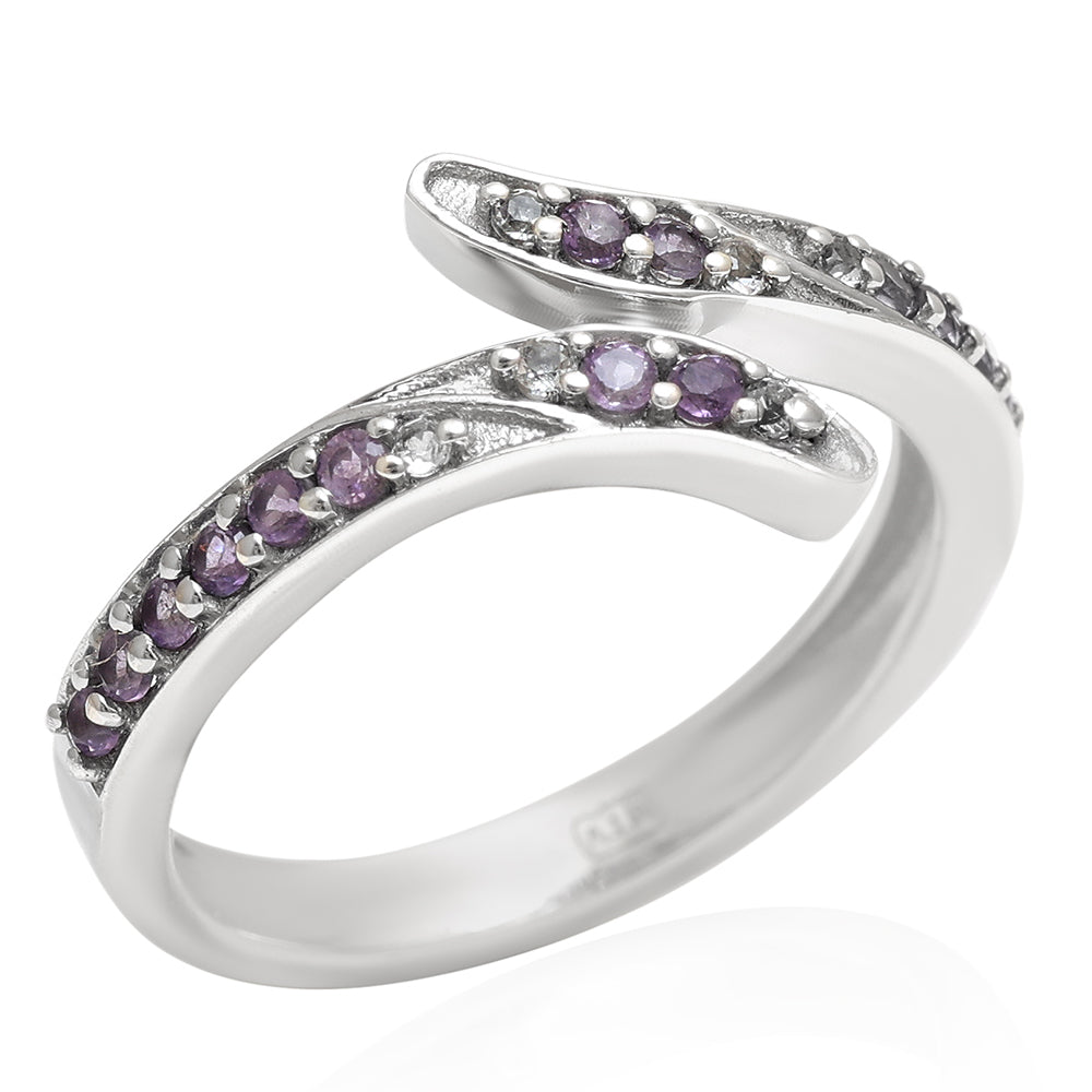 Stříbro 925/1000 - Prsten s Brazilským Ametystem a Bílým Topazem - Karátové číslo: 0.17. přibližná hmotnost: 2.29 gramů 6 