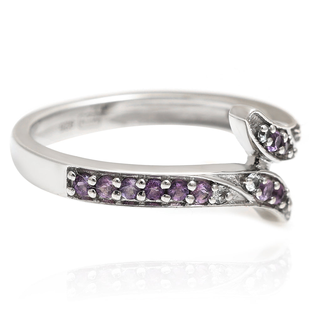 Stříbro 925/1000 - Prsten s Brazilským Ametystem a Bílým Topazem - Karátové číslo: 0.17. přibližná hmotnost: 2.29 gramů 8 