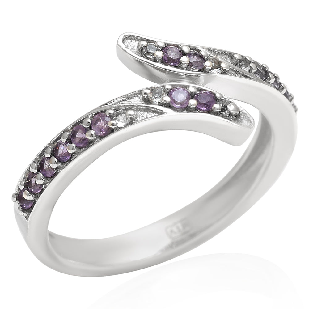 Stříbro 925/1000 - Prsten s Brazilským Ametystem a Bílým Topazem - Karátové číslo: 0.17. přibližná hmotnost: 2.29 gramů 3 