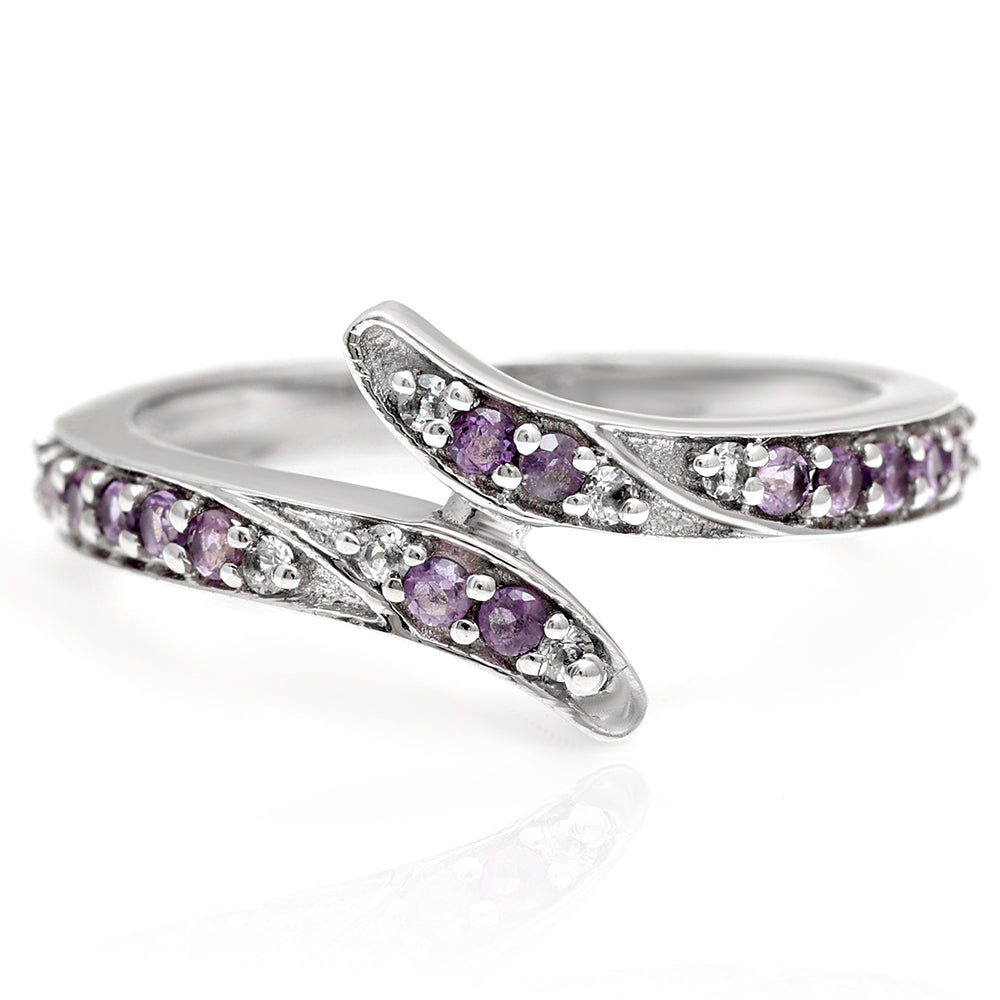 Stříbro 925/1000 - Prsten s Brazilským Ametystem a Bílým Topazem - Karátové číslo: 0.17. přibližná hmotnost: 2.29 gramů 1 