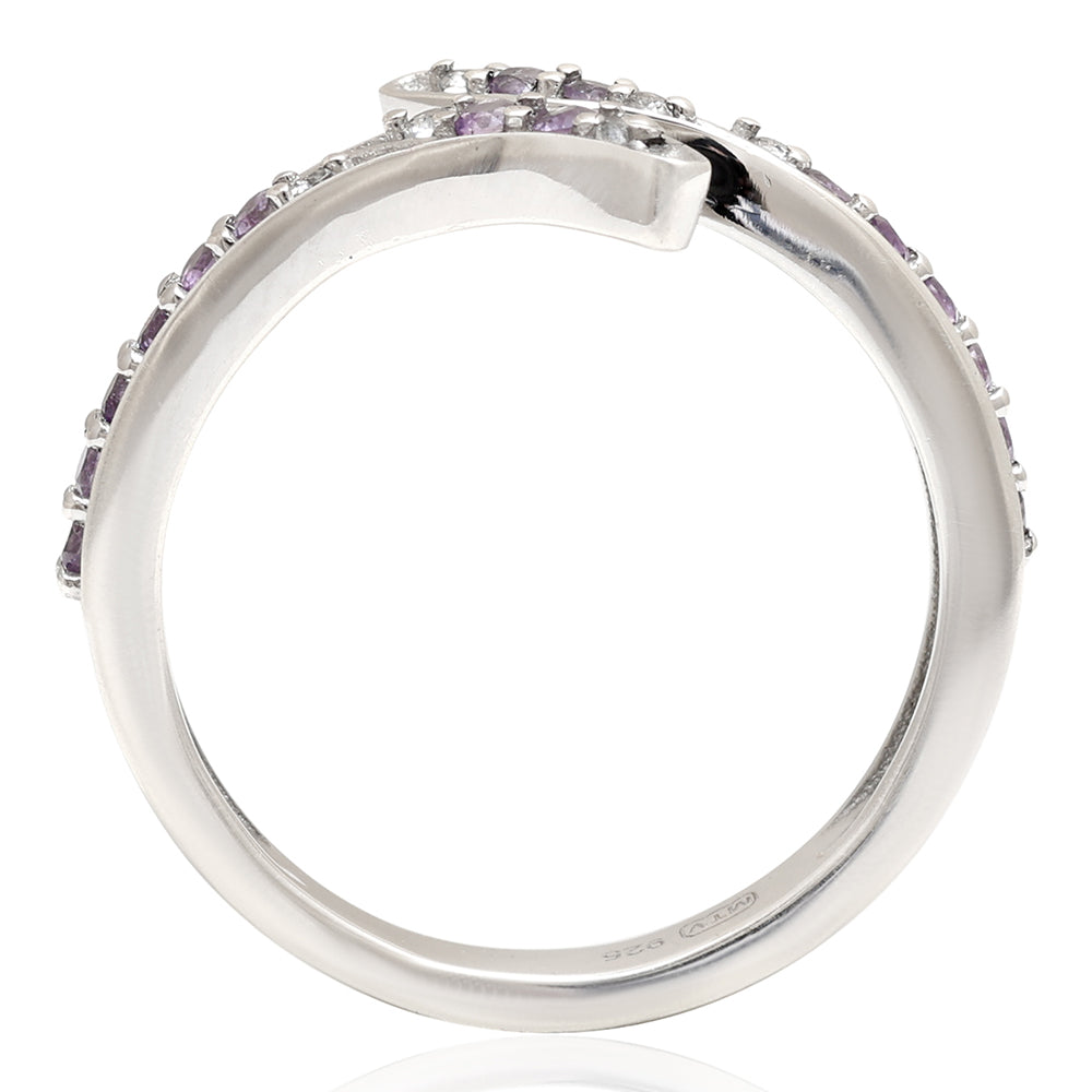 Stříbro 925/1000 - Prsten s Brazilským Ametystem a Bílým Topazem - Karátové číslo: 0.17. přibližná hmotnost: 2.29 gramů 5 