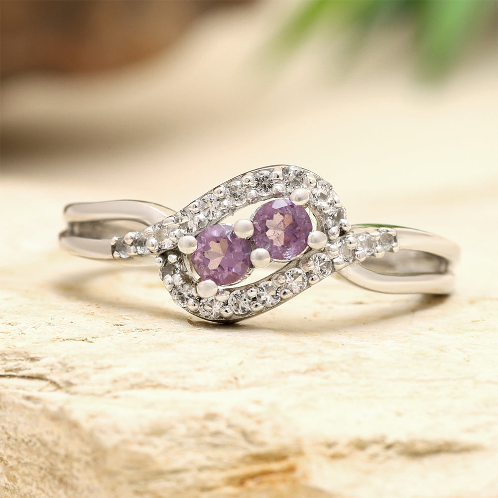 Stříbro 925/1000 - Prsten s Brazilským Ametystem a Bílým Topazem - Karátové číslo: 0.62. přibližná hmotnost: 2.5 gramů 2 