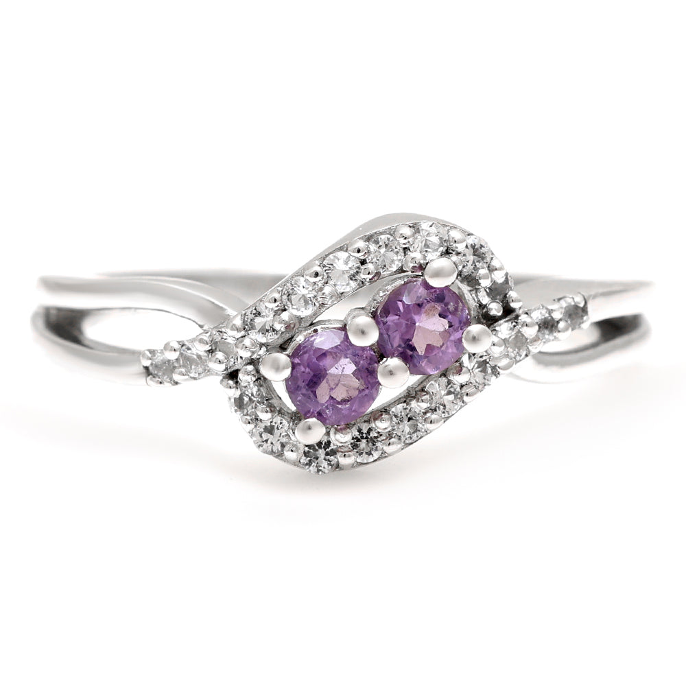 Stříbro 925/1000 - Prsten s Brazilským Ametystem a Bílým Topazem - Karátové číslo: 0.62. přibližná hmotnost: 2.5 gramů