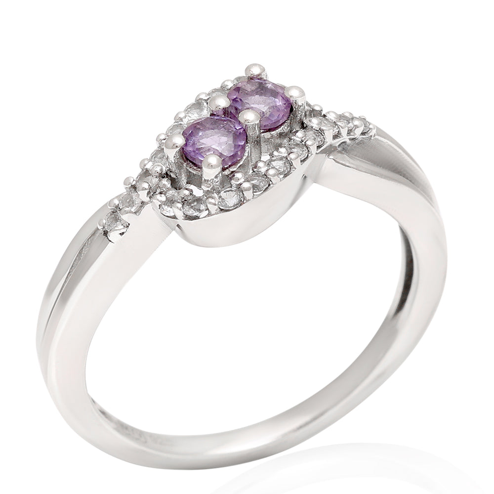 Stříbro 925/1000 - Prsten s Brazilským Ametystem a Bílým Topazem - Karátové číslo: 0.62. přibližná hmotnost: 2.5 gramů 7 