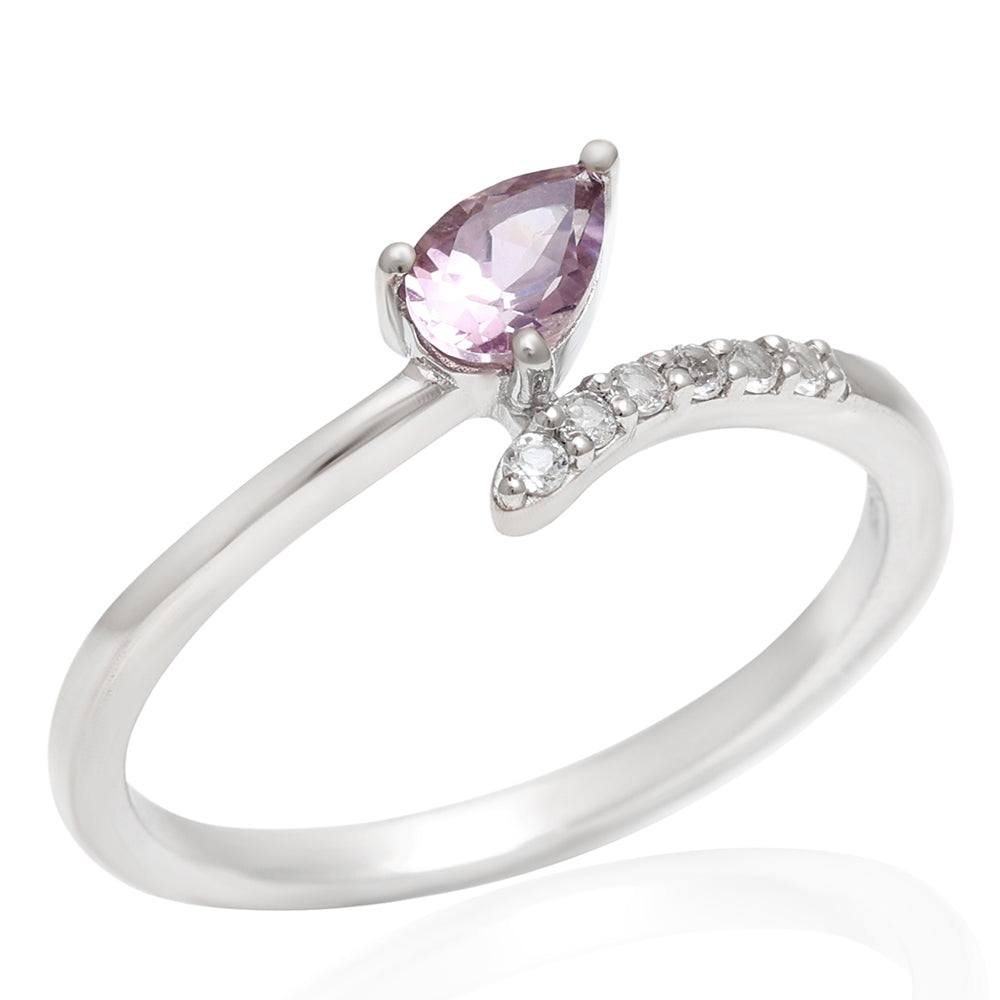 Stříbro 925/1000 - Prsten s Brazilským Ametystem a Bílým Topazem - Karátové číslo: 0.38. přibližná hmotnost: 1.95 gramů