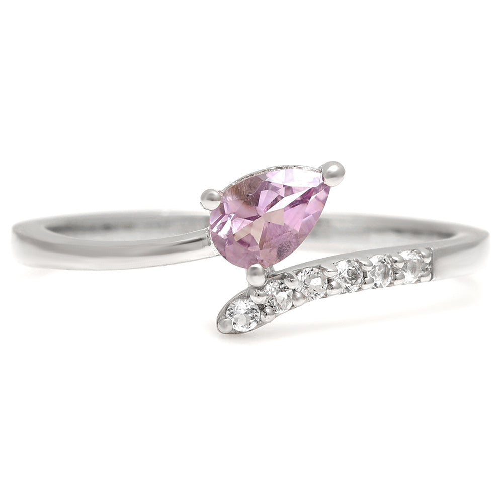 Stříbro 925/1000 - Prsten s Brazilským Ametystem a Bílým Topazem - Karátové číslo: 0.38. přibližná hmotnost: 1.95 gramů 1 