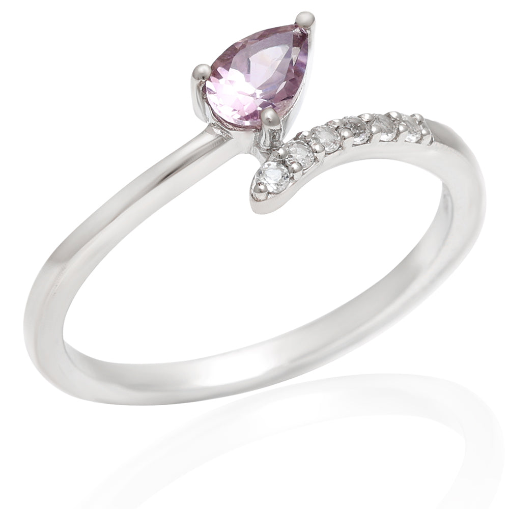 Stříbro 925/1000 - Prsten s Brazilským Ametystem a Bílým Topazem - Karátové číslo: 0.38. přibližná hmotnost: 1.95 gramů