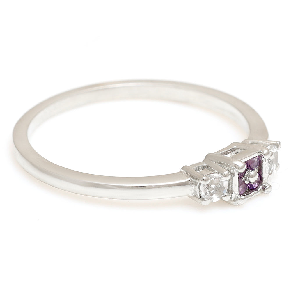 Stříbro 925/1000 - Prsten s Brazilským Ametystem a Bílým Topazem - Karátové číslo: 0.17. přibližná hmotnost: 1.63 gramů 9 