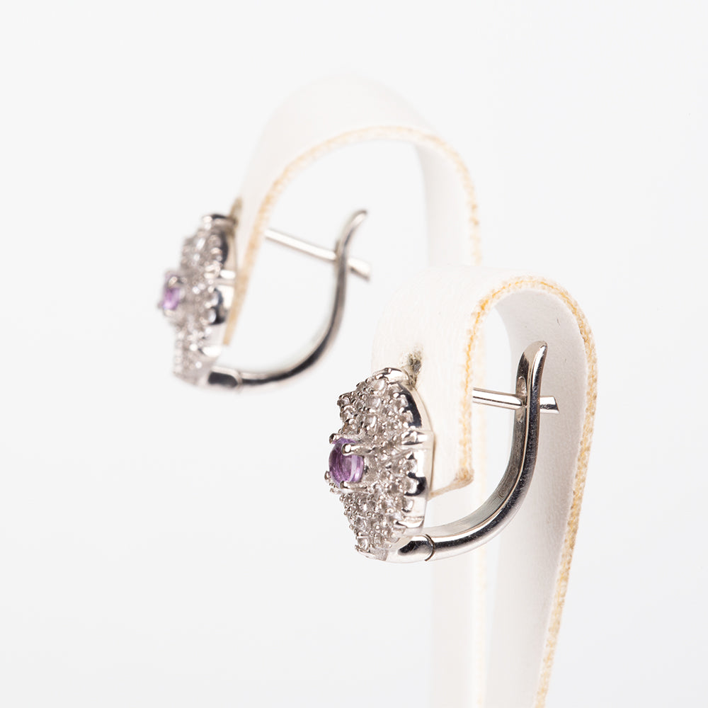 Stříbro 925/1000 - Náušnice s Bílým Topazem a Brazilským Ametystem - Karátové číslo: 0.94. přibližná hmotnost: 3.2 gramů 2 