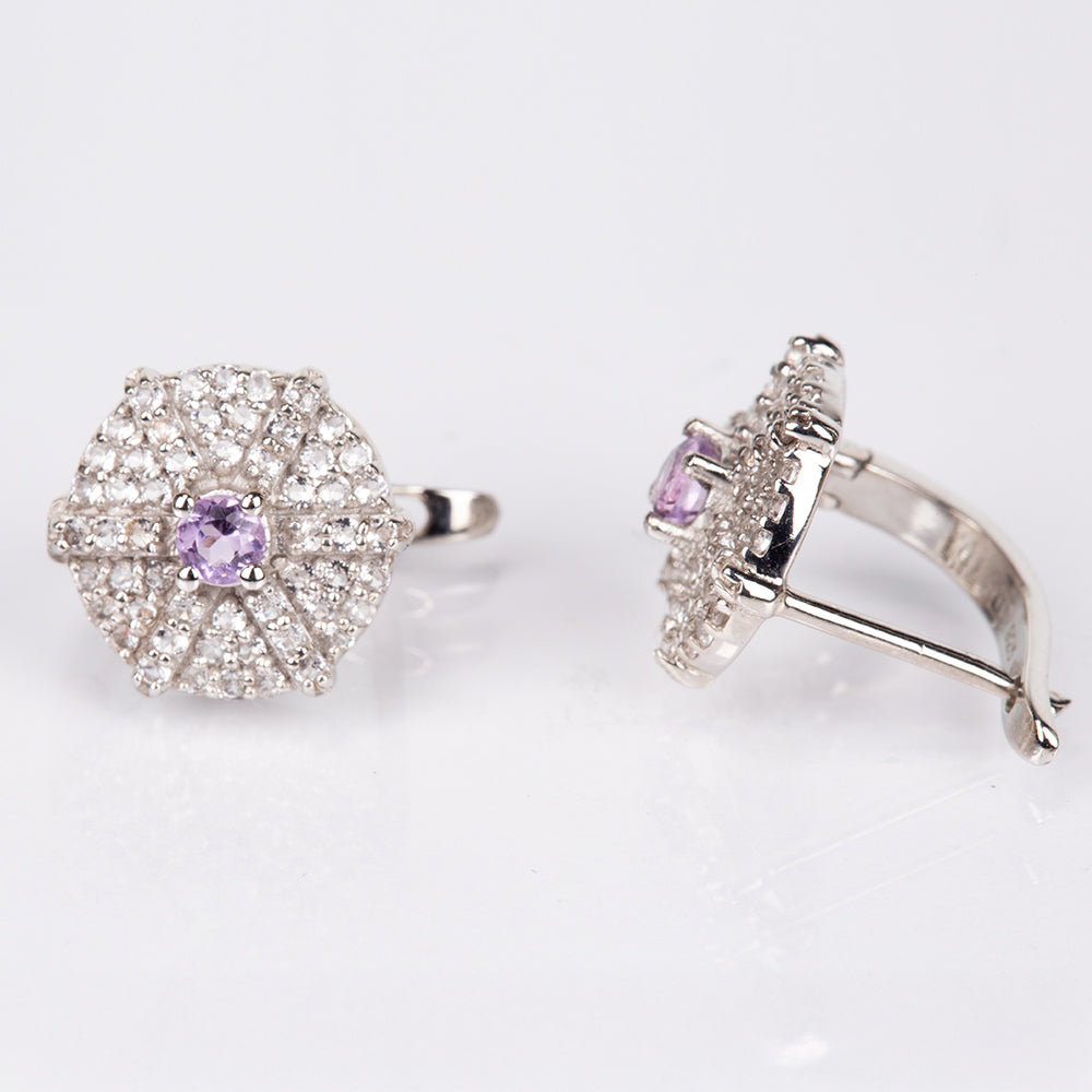 Stříbro 925/1000 - Náušnice s Bílým Topazem a Brazilským Ametystem - Karátové číslo: 0.94. přibližná hmotnost: 3.2 gramů 4 