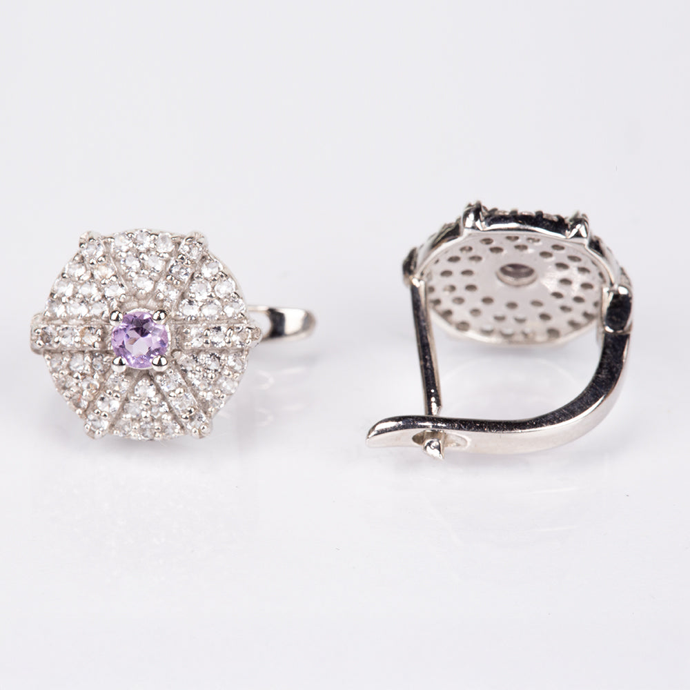 Stříbro 925/1000 - Náušnice s Bílým Topazem a Brazilským Ametystem - Karátové číslo: 0.94. přibližná hmotnost: 3.2 gramů 5 