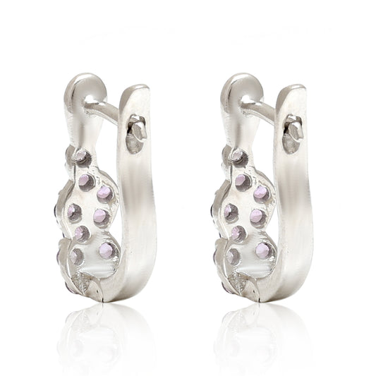 Stříbro 925/1000 - Náušnice s Brazilským Ametystem - Karátové číslo: 0.35. přibližná hmotnost: 2.15 gramů