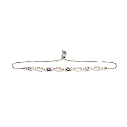 Stříbro 925/1000 - Náramek s Brazilským Ametystem - Karátové číslo: 0.14. přibližná hmotnost: 5.58 gramů