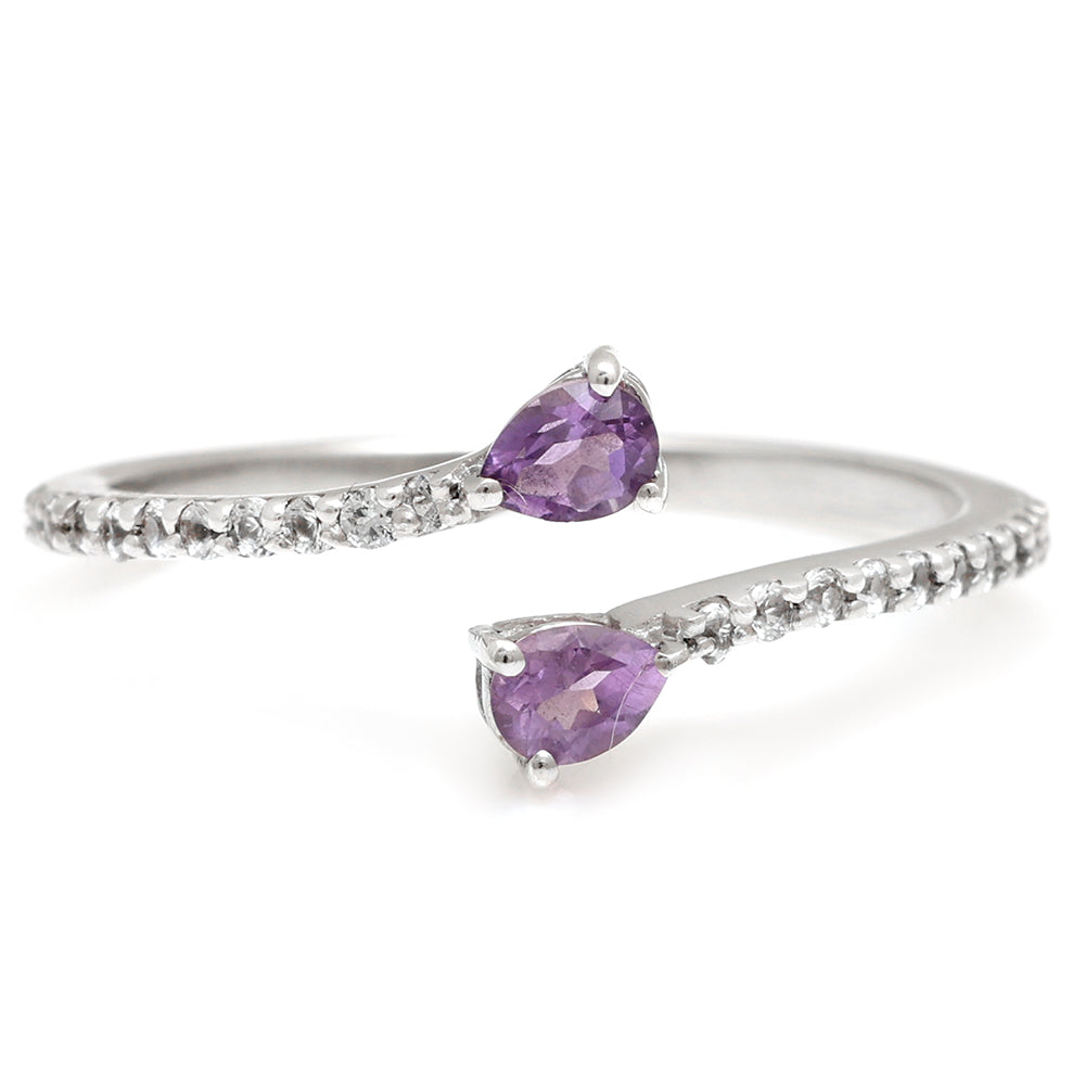 Stříbro 925/1000 - Prsten s Brazilským Ametystem a Bílým Topazem - Karátové číslo: 0.41. přibližná hmotnost: 1.58 gramů 5 