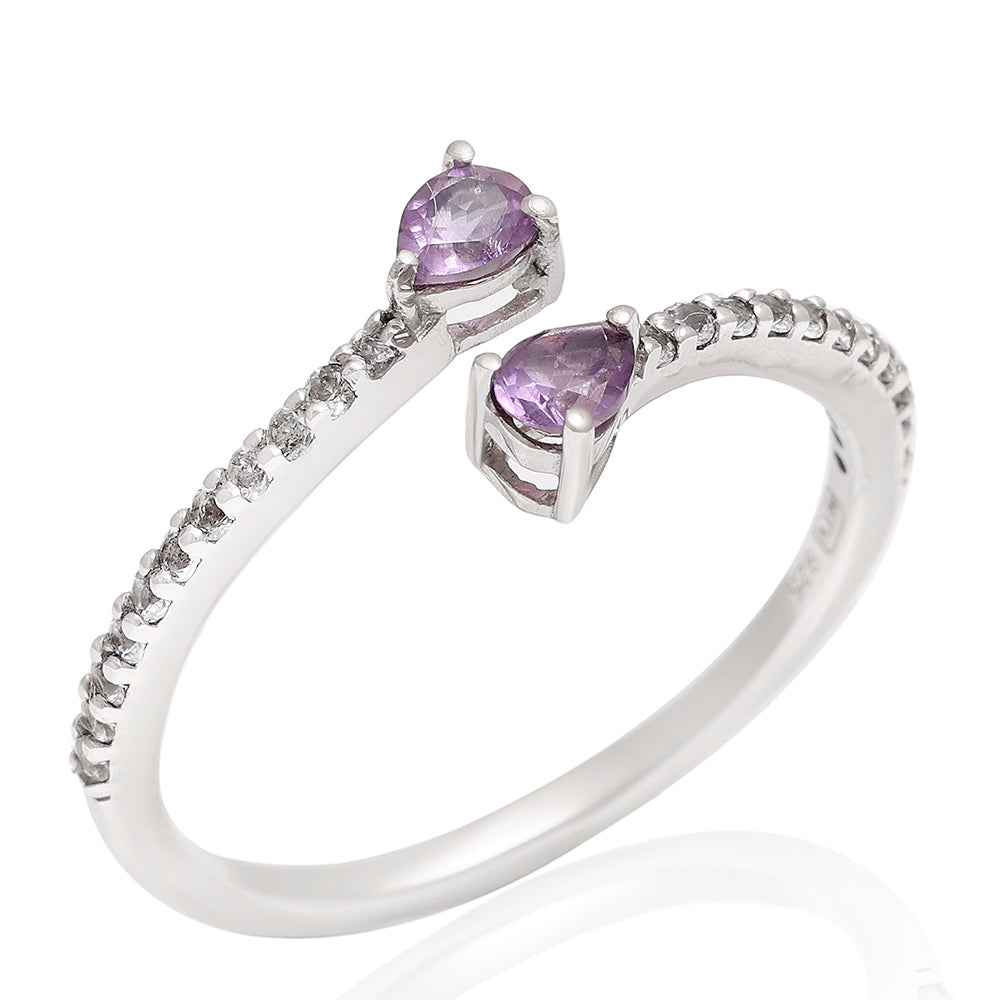 Stříbro 925/1000 - Prsten s Brazilským Ametystem a Bílým Topazem - Karátové číslo: 0.41. přibližná hmotnost: 1.58 gramů