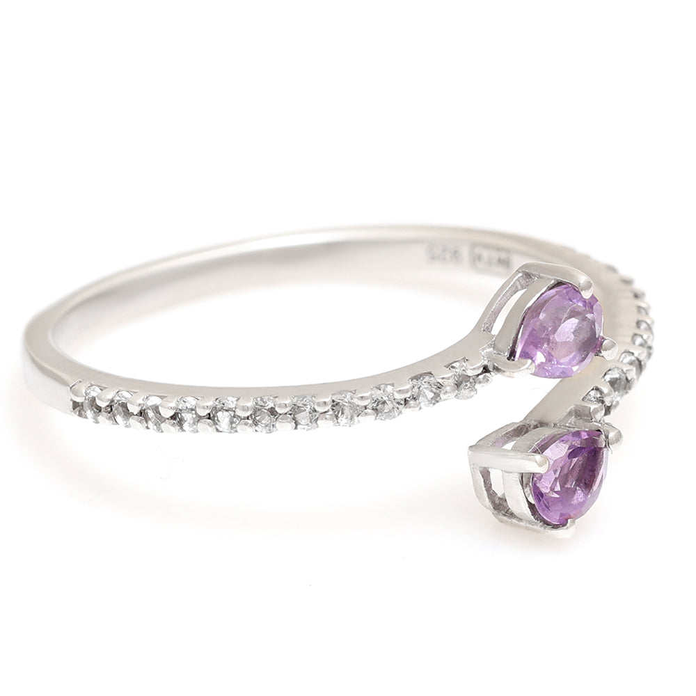 Stříbro 925/1000 - Prsten s Brazilským Ametystem a Bílým Topazem - Karátové číslo: 0.41. přibližná hmotnost: 1.58 gramů 7 