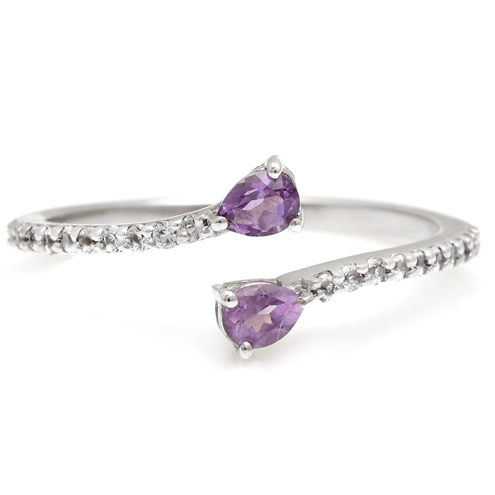 Stříbro 925/1000 - Prsten s Brazilským Ametystem a Bílým Topazem - Karátové číslo: 0.41. přibližná hmotnost: 1.58 gramů 1 