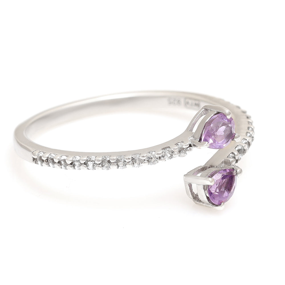 Stříbro 925/1000 - Prsten s Brazilským Ametystem a Bílým Topazem - Karátové číslo: 0.41. přibližná hmotnost: 1.58 gramů