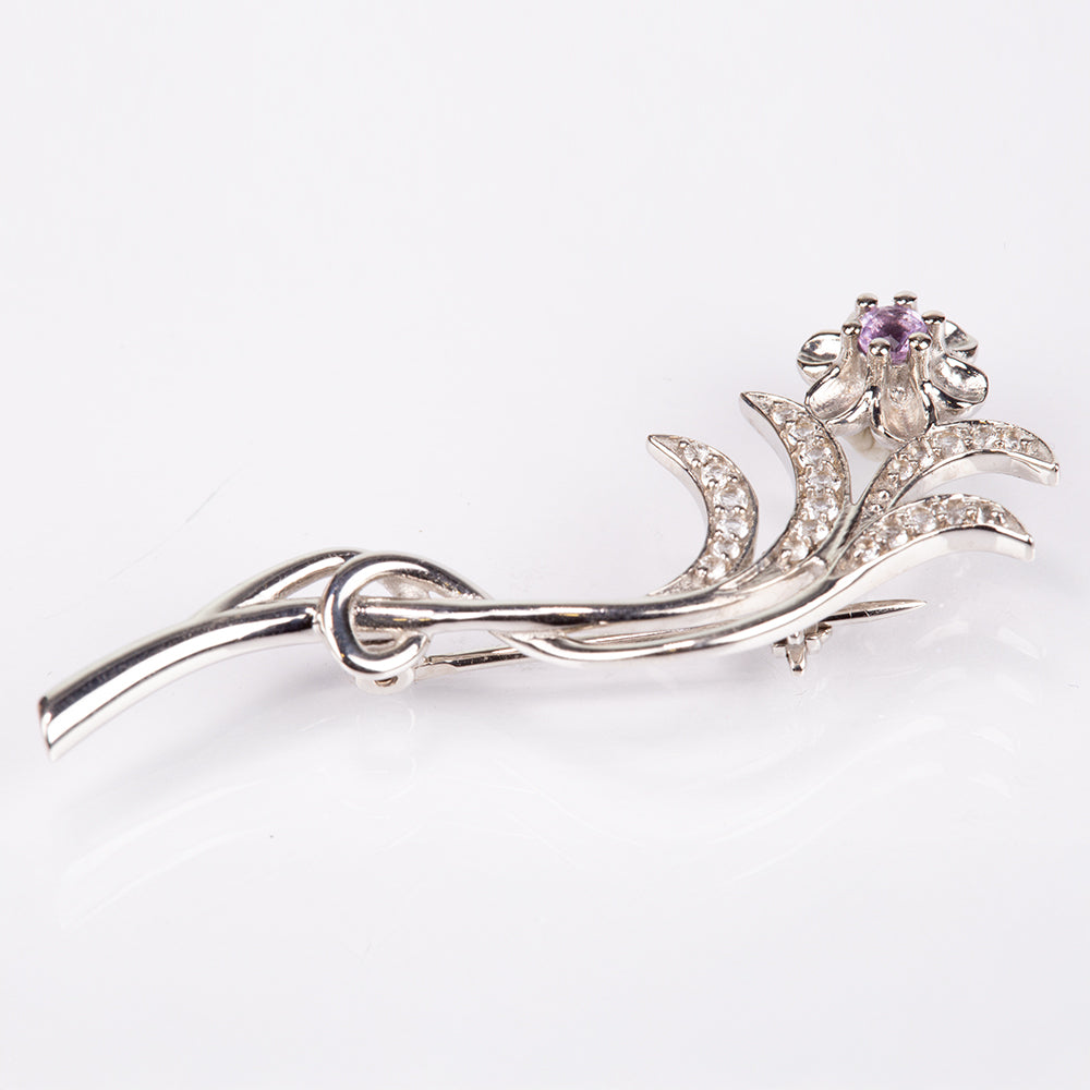 Stříbro 925/1000 - Brož s Brazilským Ametystem a Bílým Topazem - Karátové číslo: 0.64. přibližná hmotnost: 4.2 gramů 2 