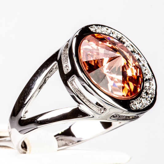 Bílým Pozlacená slitina - Prsten s Červeným Emporia® Křišťálem