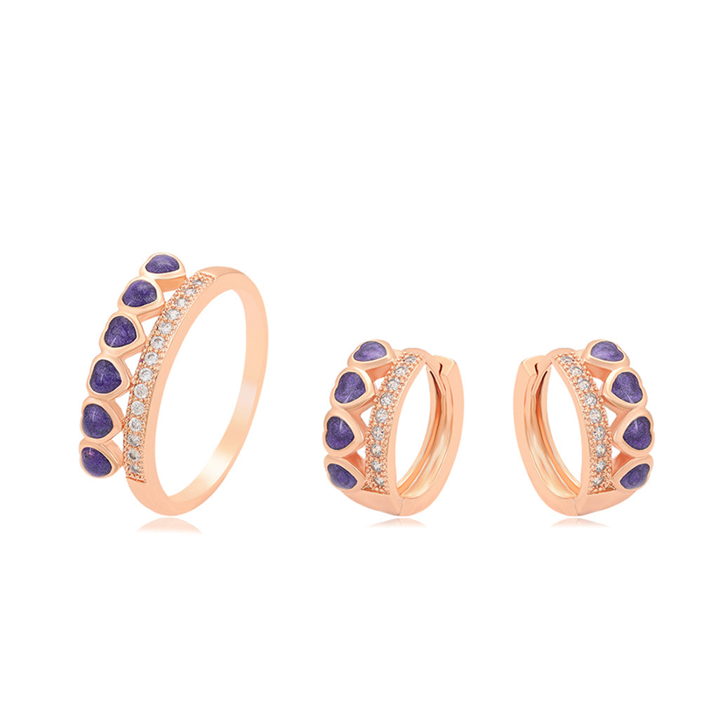 Pozlacená Slitinová Sada s Fialovým Emporia® Křišťálem ( Náušnice+Prsten )