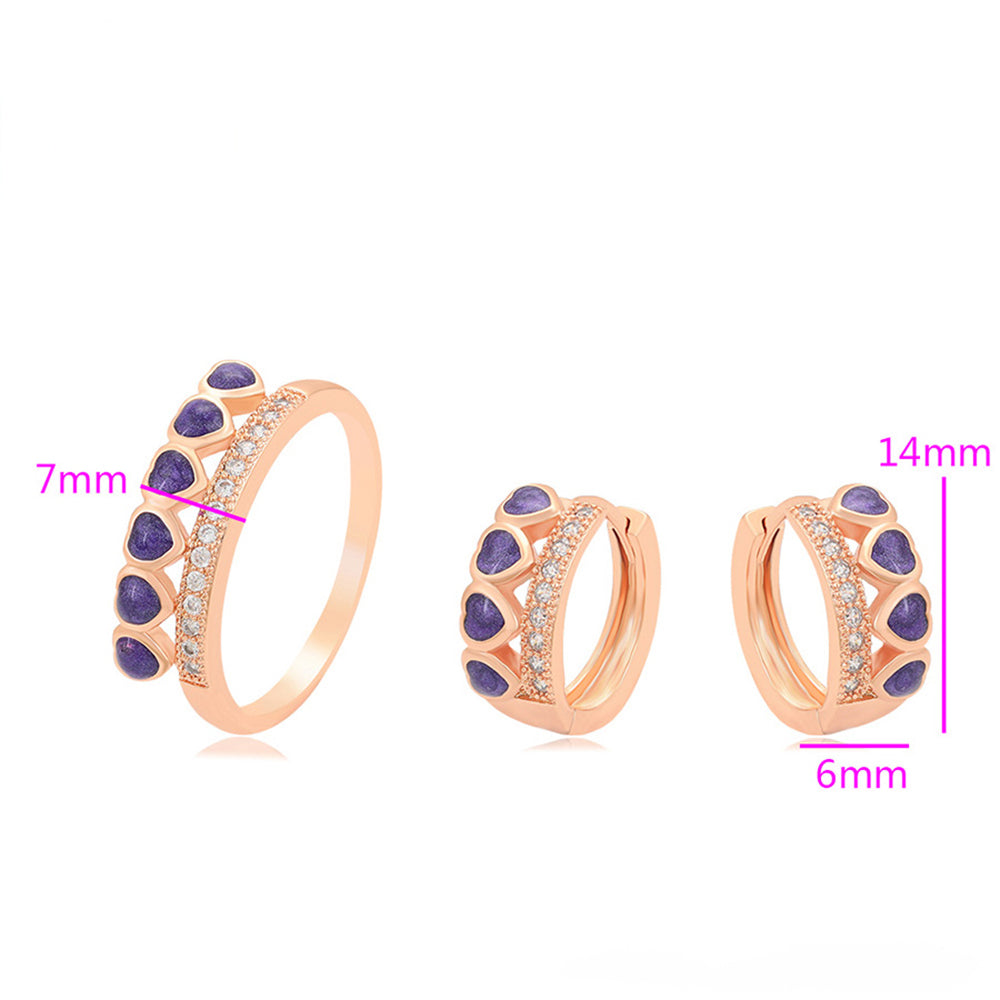 Pozlacená Slitinová Sada s Fialovým Emporia® Křišťálem ( Náušnice+Prsten )