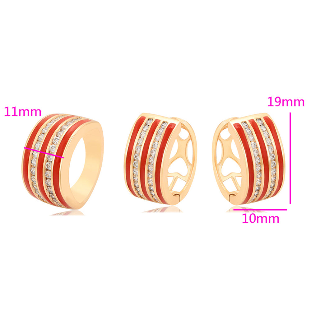 Pozlacená Slitinová Sada s Červeným Emporia® Křišťálem a Bílým Emporia® Křišťálem ( Náušnice+Prsten )