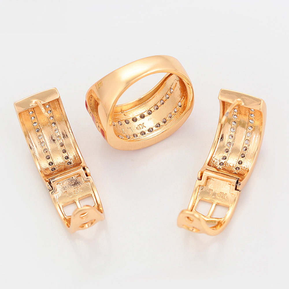 Pozlacená Slitinová Sada s Červeným Emporia® Křišťálem a Bílým Emporia® Křišťálem ( Náušnice+Prsten ) 5 