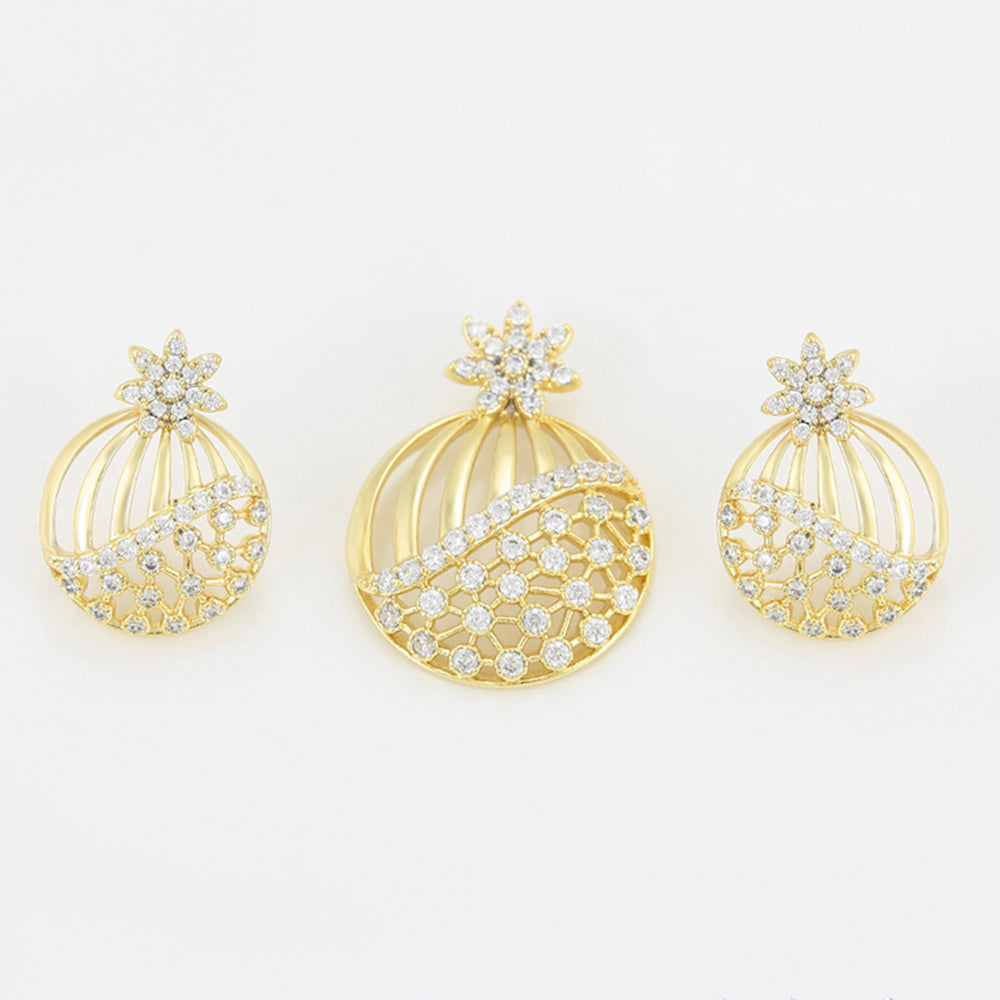 Pozlacená Slitinová Sada s Bílým Emporia® Křišťálem ( Náušnice+Přívěsek )