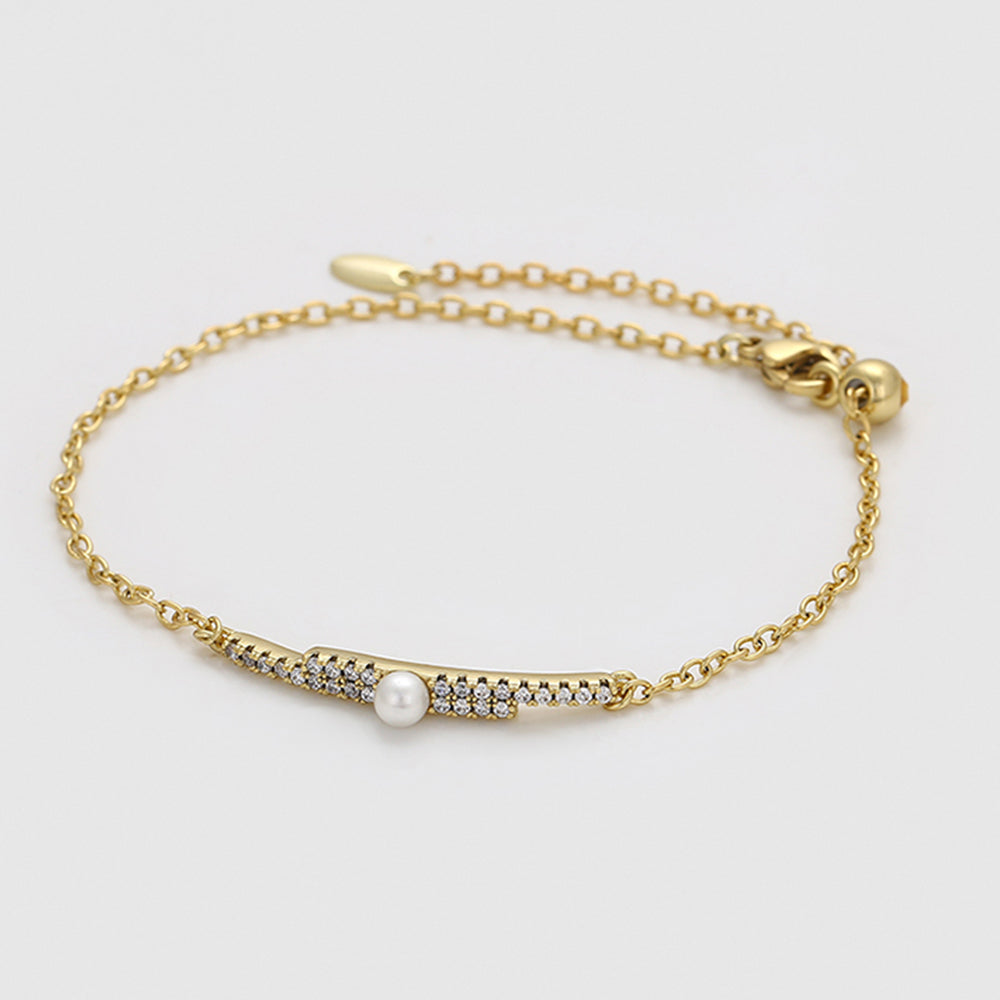 Pozlacený Slitinový Náramek se Skleněná Perla a Bílým Emporia® Křišťálem 3 