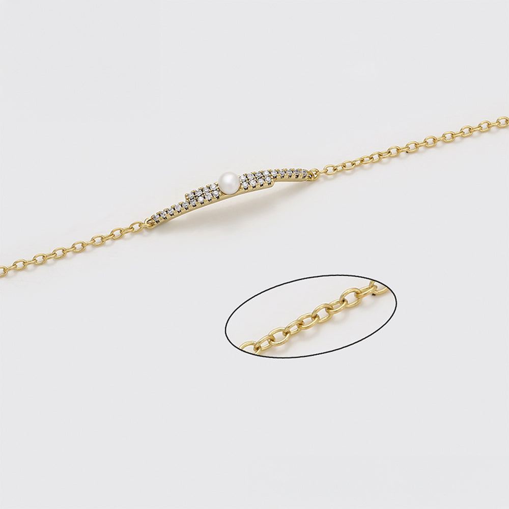 Pozlacený Slitinový Náramek se Skleněná Perla a Bílým Emporia® Křišťálem 6 