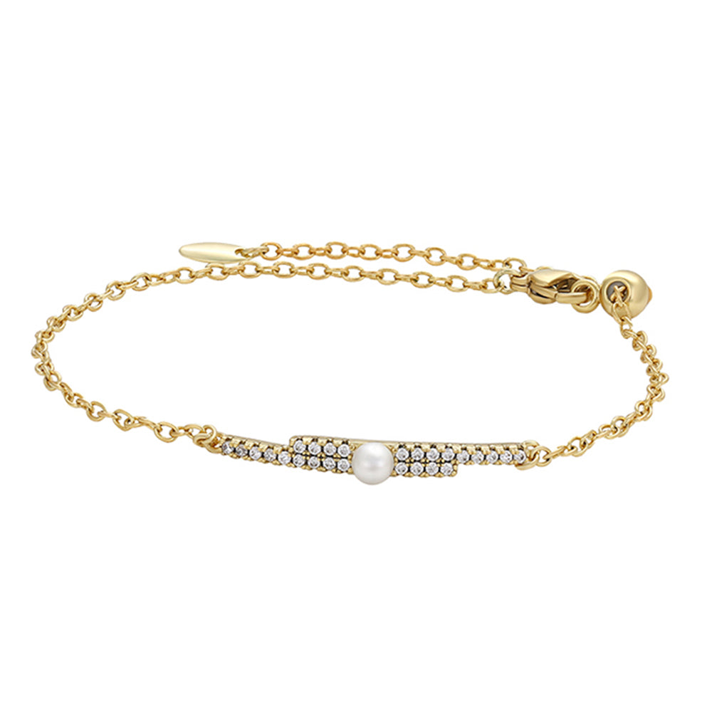 Pozlacený Slitinový Náramek se Skleněná Perla a Bílým Emporia® Křišťálem