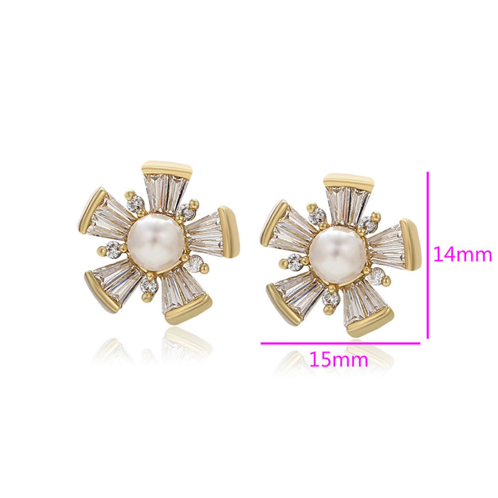 Pozlacené Slitinové Náušnice se Skleněná Perla a Bílým Emporia® Křišťálem 2 