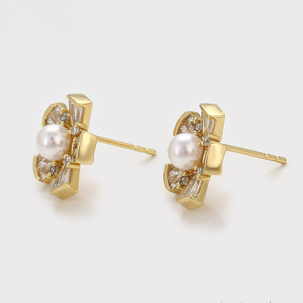 Pozlacené Slitinové Náušnice se Skleněná Perla a Bílým Emporia® Křišťálem 3 