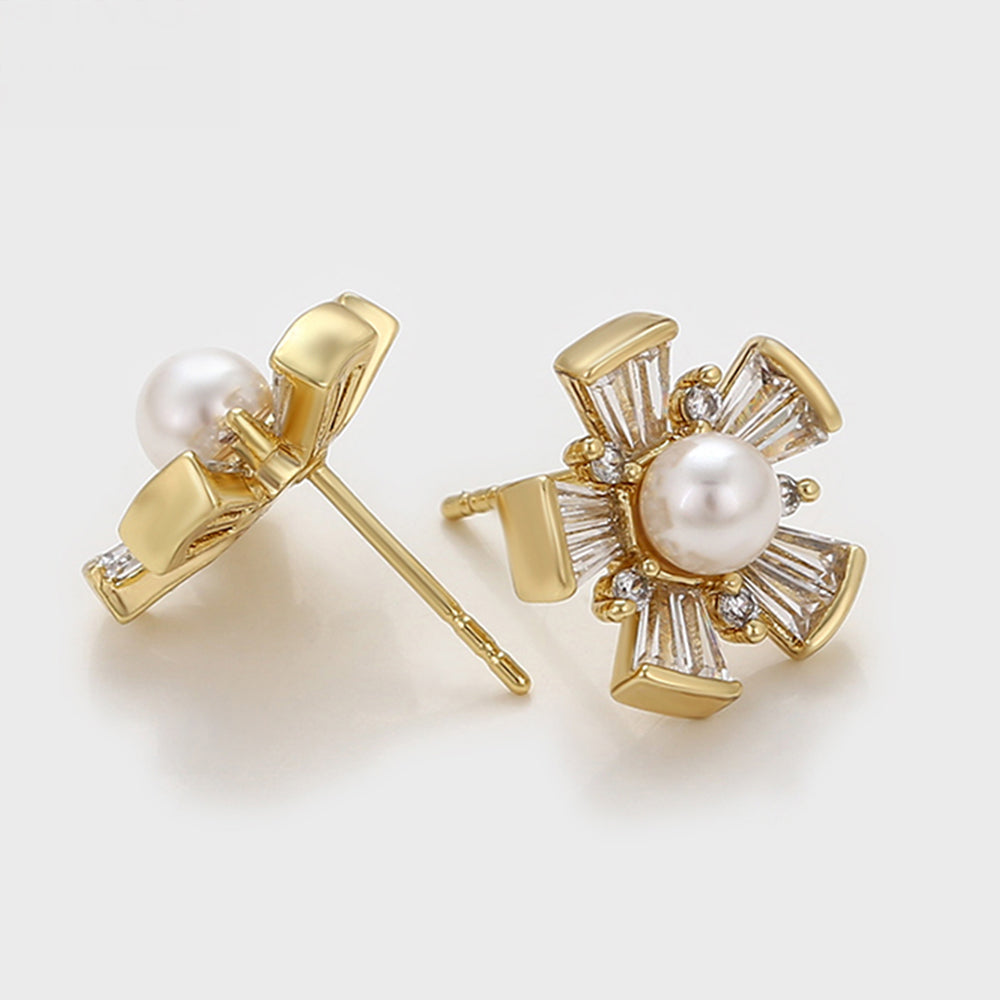 Pozlacené Slitinové Náušnice se Skleněná Perla a Bílým Emporia® Křišťálem 4 