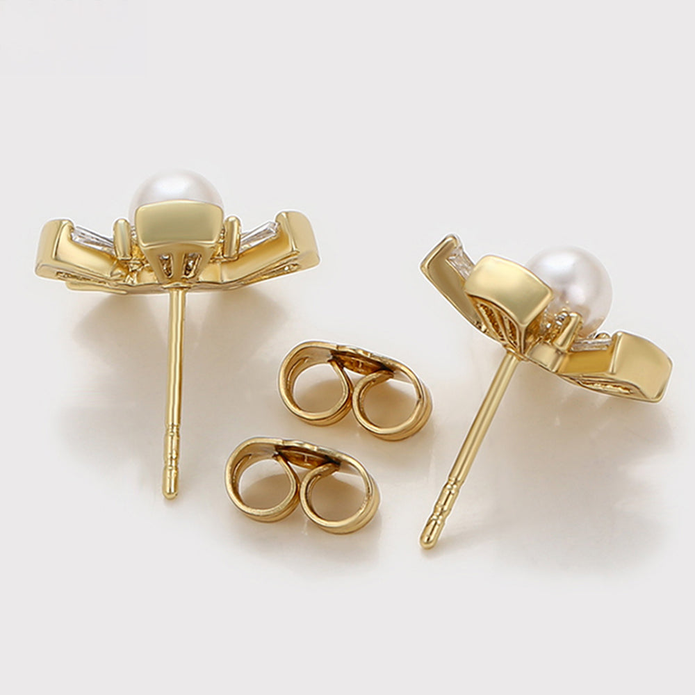 Pozlacené Slitinové Náušnice se Skleněná Perla a Bílým Emporia® Křišťálem 6 