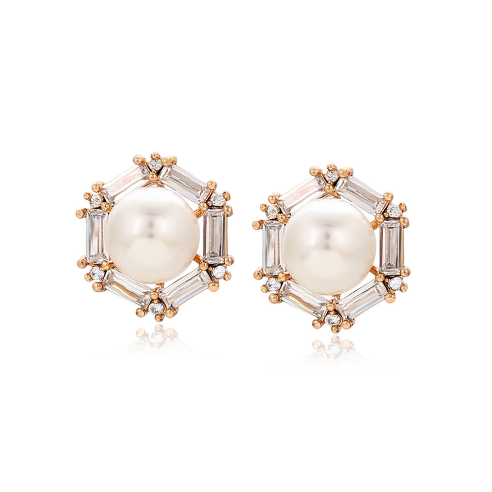Pozlacené Slitinové Náušnice se Skleněná Perla a Bílým Emporia® Křišťálem
