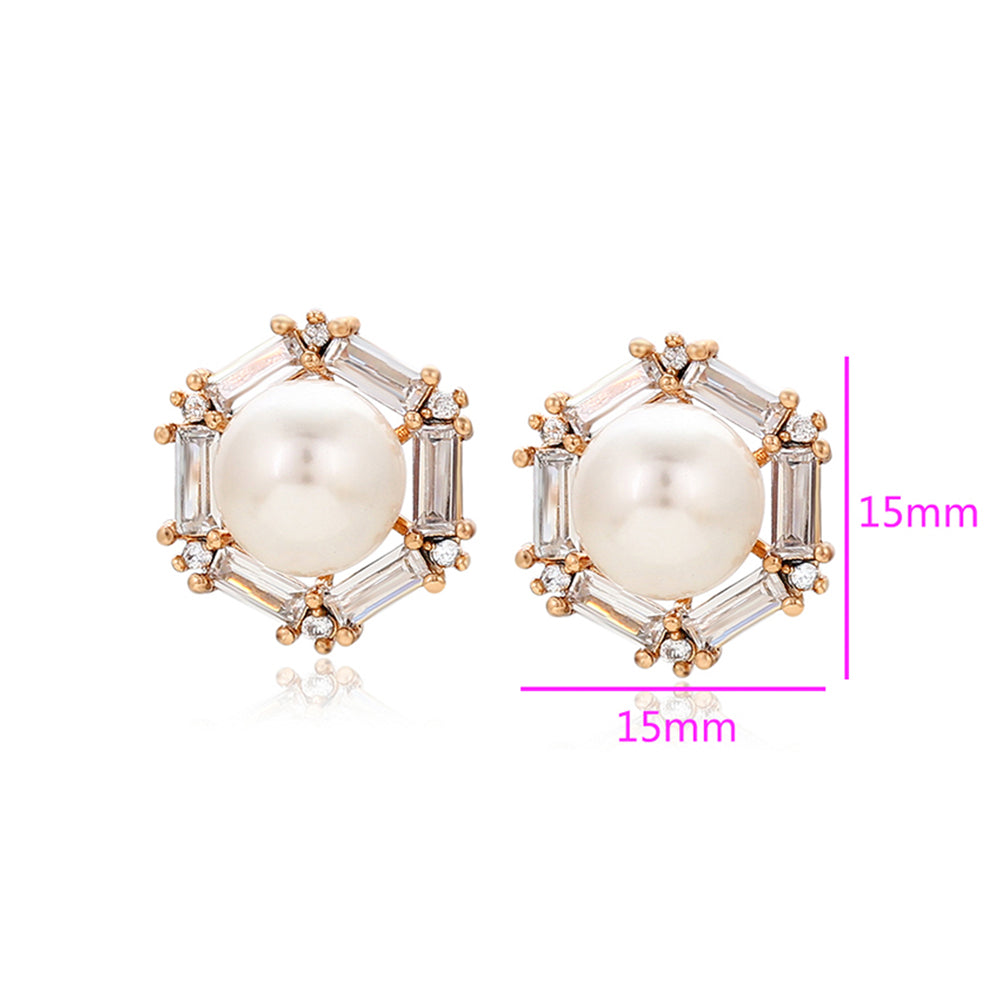 Pozlacené Slitinové Náušnice se Skleněná Perla a Bílým Emporia® Křišťálem 2 